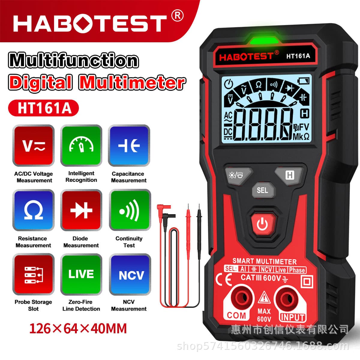 HABOTEST HT161A Smart Digital Multimeter Electrician Multifunctional Multimeter Voltage Tester Cross-Border