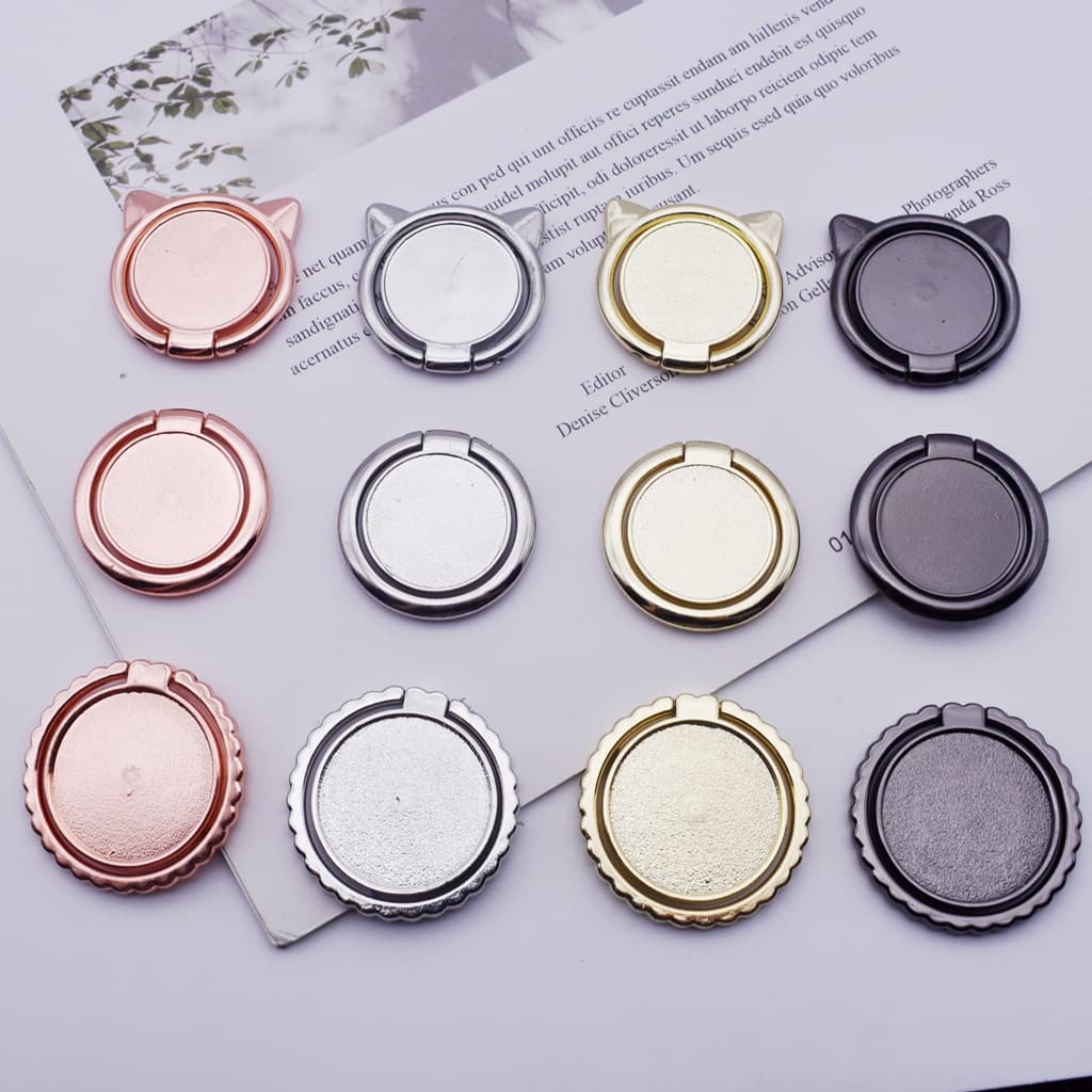 Mobile phone holder, circular groove, blank material, dotted drill, IMD glue, patchable metal ring buckle semi-finished product