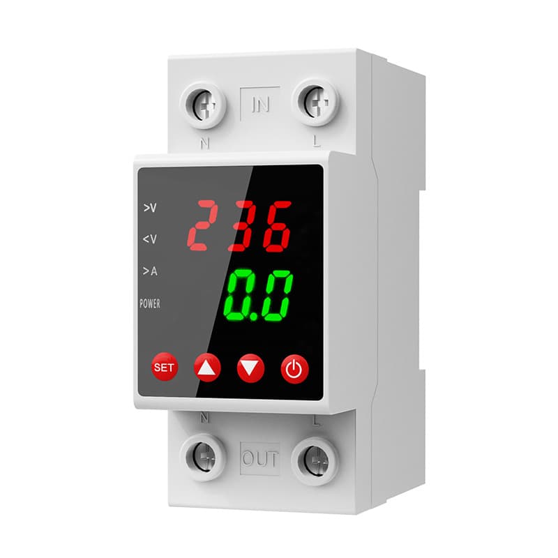 DIN Rail Over/Under Voltage and Overcurrent Protector 63A 40A Adjustable Voltage Current Relay LED Digital Display