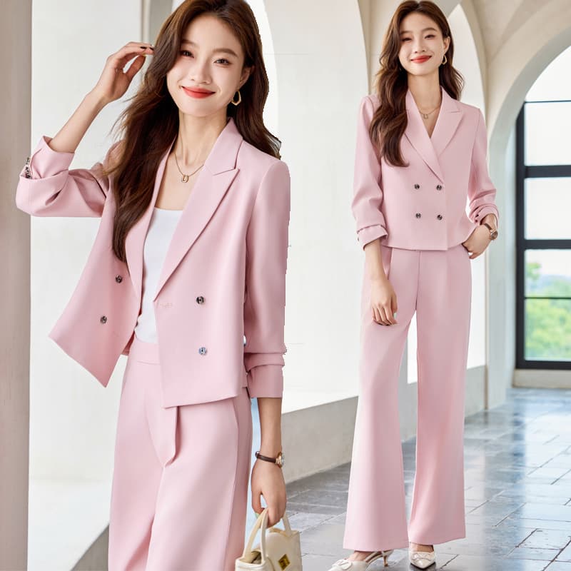 Women's Short Suit Set - Spring and Autumn New Small Commuter Office Double-Breasted High-End Casual Pants Two-Piece Set
