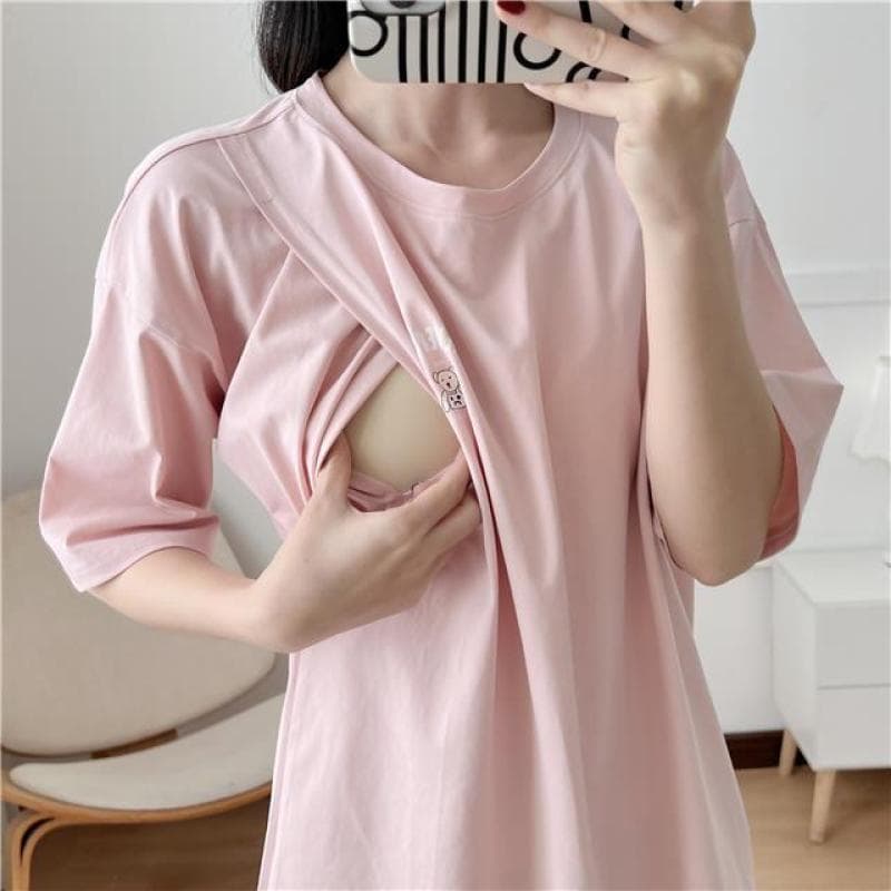 Summer nursing outfits, short-sleeved t-shirts, maternity wear, breastfeeding tops, fashionable summer clothes for pregnant women after childbirth