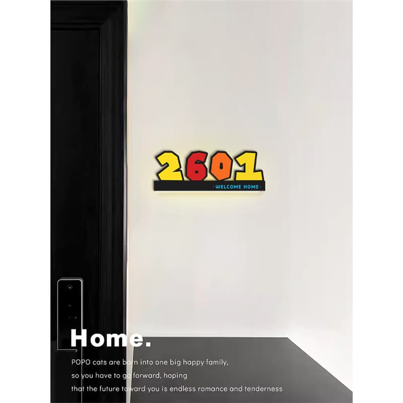 Colorful Digital Sensor-activated Illuminated Door Plate Entrance Door Decoration Creative Acrylic 3D Sign for Home Use