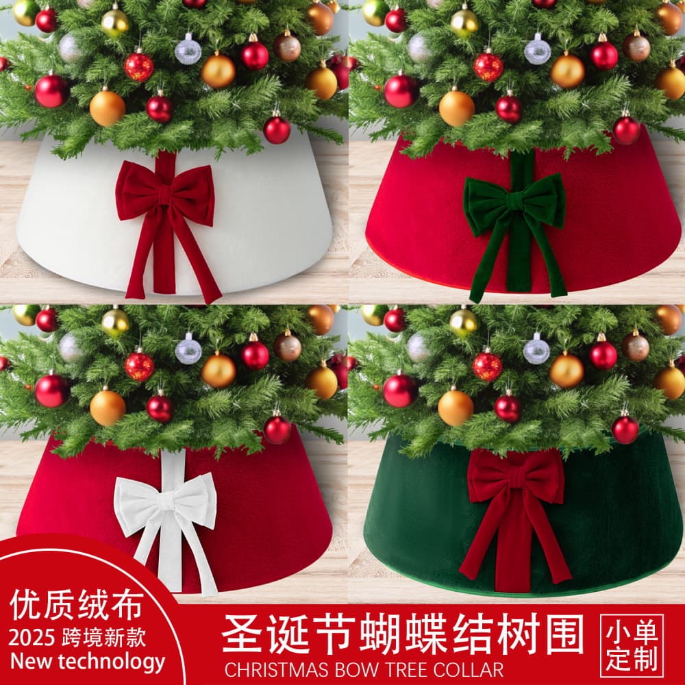 New Cross-Border Christmas Bow Tree Skirt Plush Christmas Tree Collar Craft Scene Decoration Props Wholesale