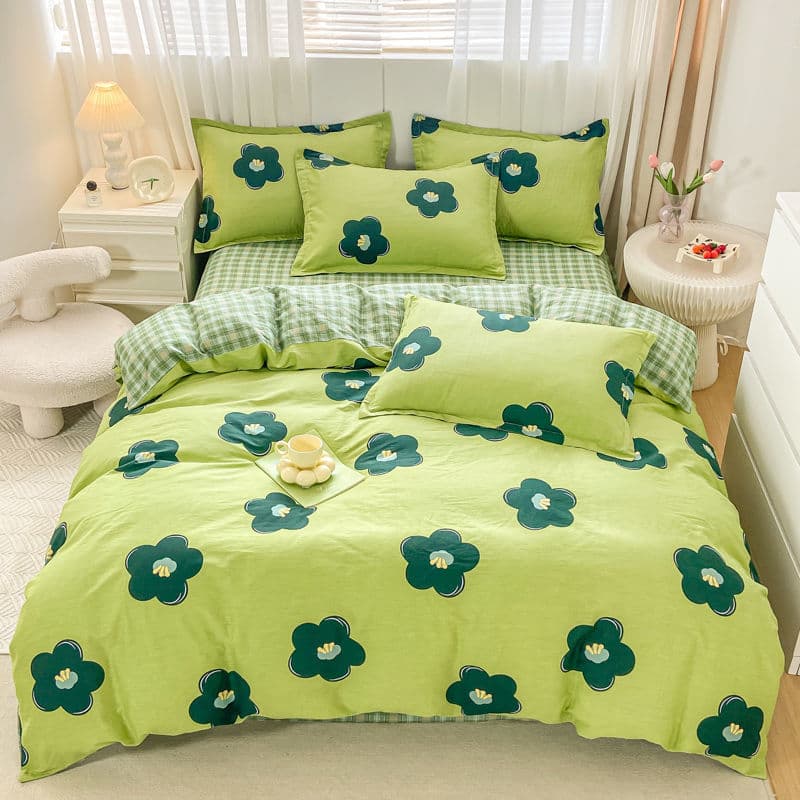 All-cotton four-piece set pure cotton bedding, single/double duvet cover with fitted sheet style, wholesale student dormitory sheet three-piece set