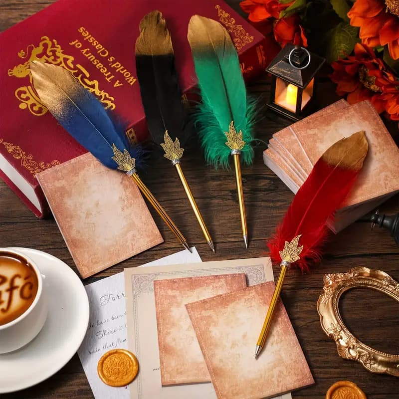 Creative feather gift pens with maple leaf ballpoint tips, Christmas/student award signing pens