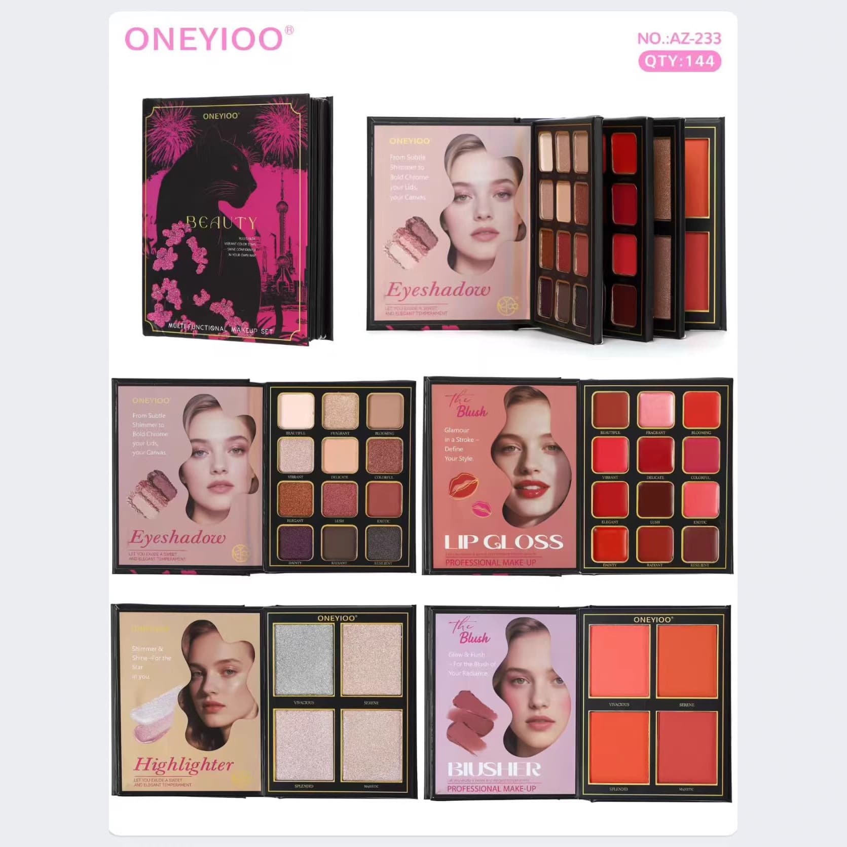 oneyioo New Small Four-Page Book Eyeshadow Palette Lipstick Highlighter Blush All-in-One Makeup Palette