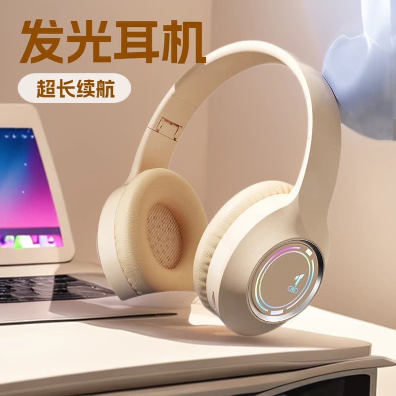Cross-Border Hot Selling Light-Up Bluetooth Headphones Over-Ear High Appearance Esports Game Music Card Foldable Headset Universal