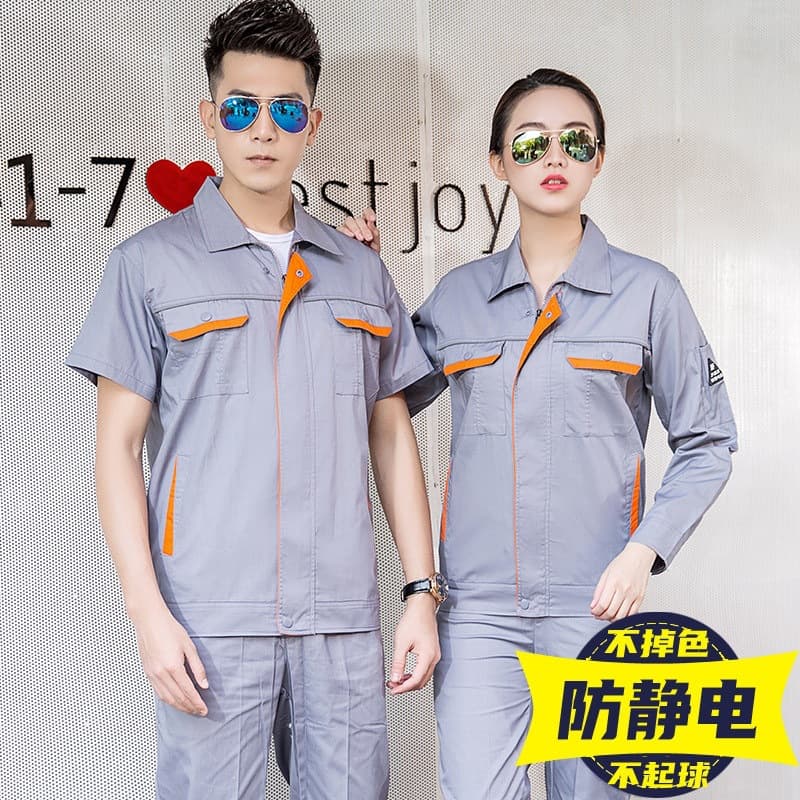 Explosive Worker Summer Anti-Static Short-Sleeve Work Uniform Set for Men, Suitable for Gas Stations and Electronics Factories, Thin Long-Sleeve Engineering Clothing for Men