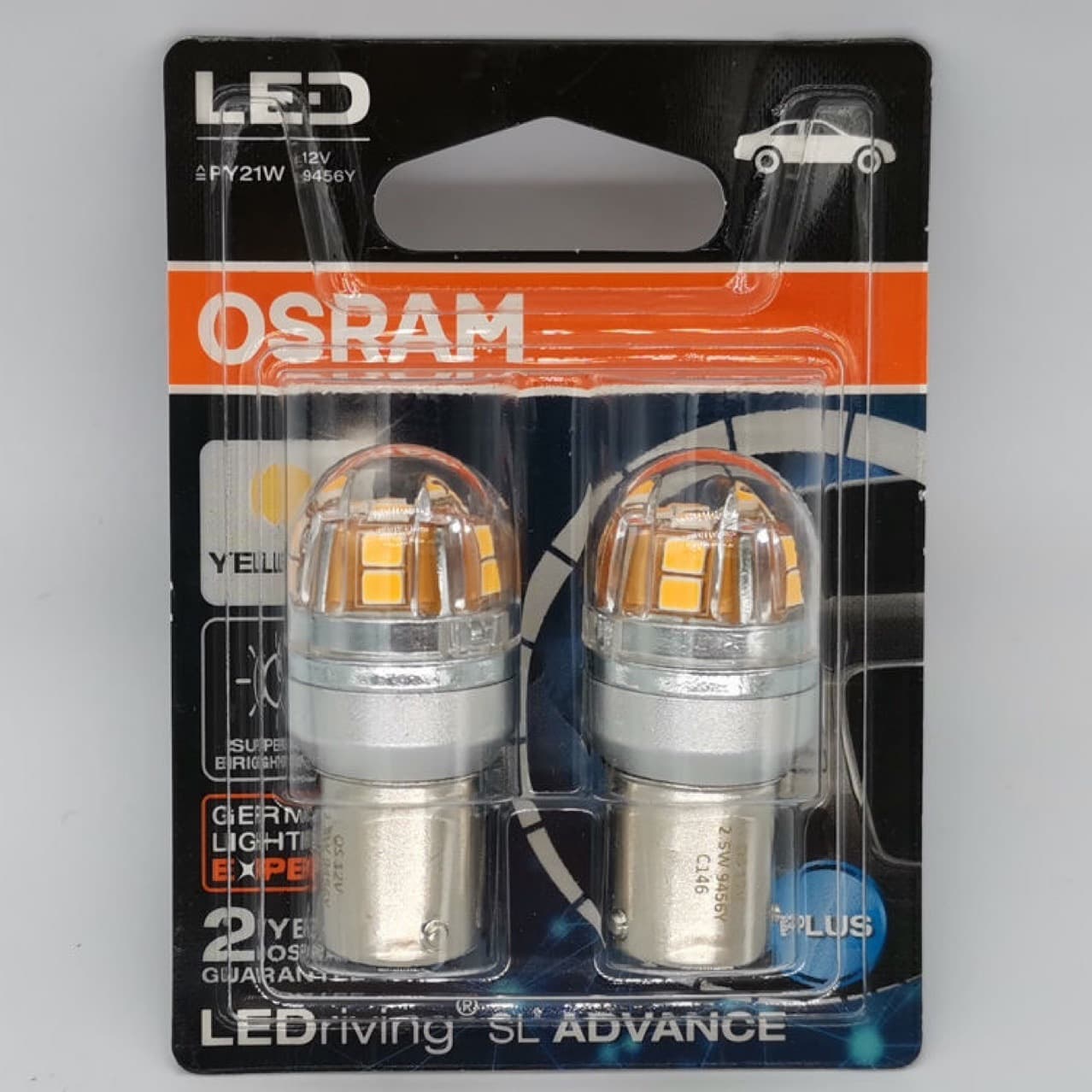 Osram LED 9456Y PY21W 7507 1141Y BAU15s Offset Pin Amber Turn Signal Bulb