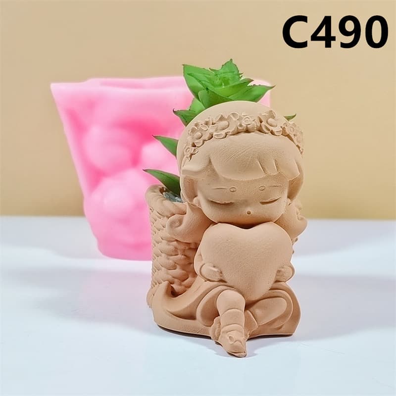 Heart-hugging garland girl woven basket flowerpot silicone mold handmade DIY succulent candle decoration mold 490