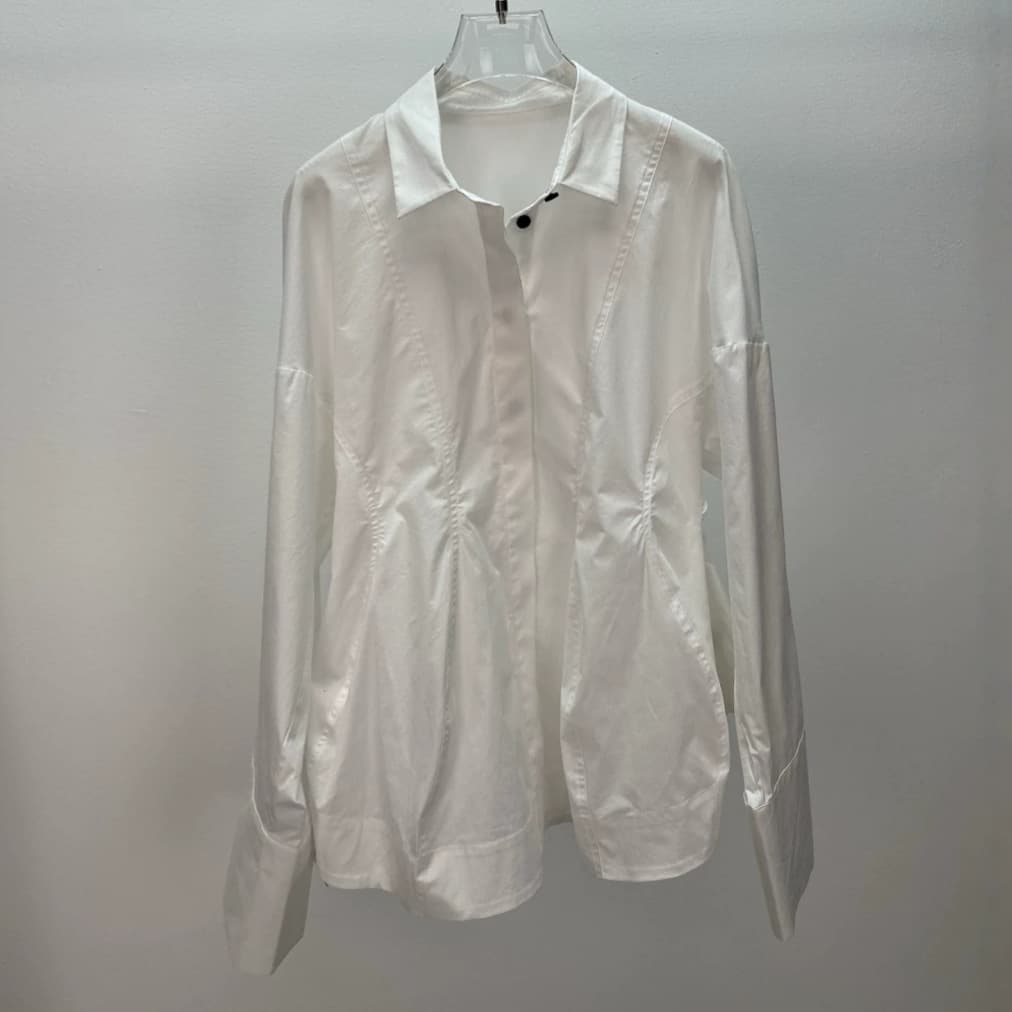 Nanyou New Style Elegant Commute Cinched White Blouse, Casual Slimming Versatile Top Outerwear for Women