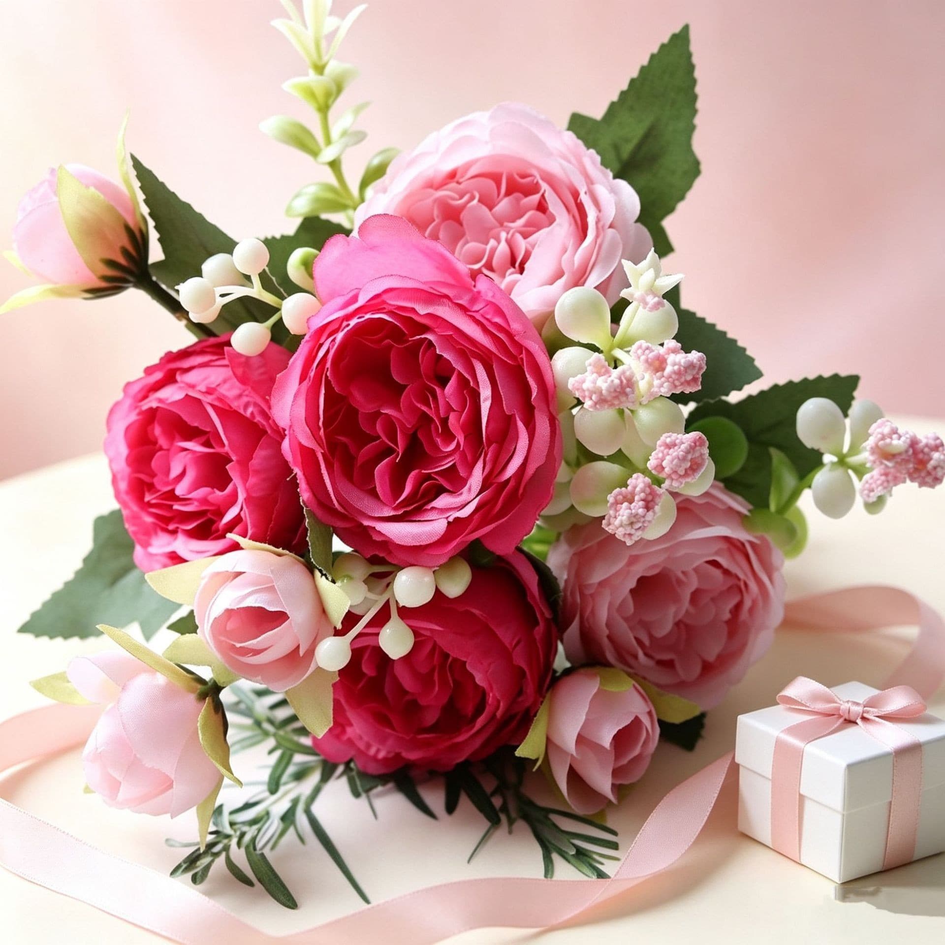 Wholesale Five-Head Peony Artificial Flower Bouquet Wedding Living Room Dining Room Decoration Ornament Artificial Flowers Five-Head Peony