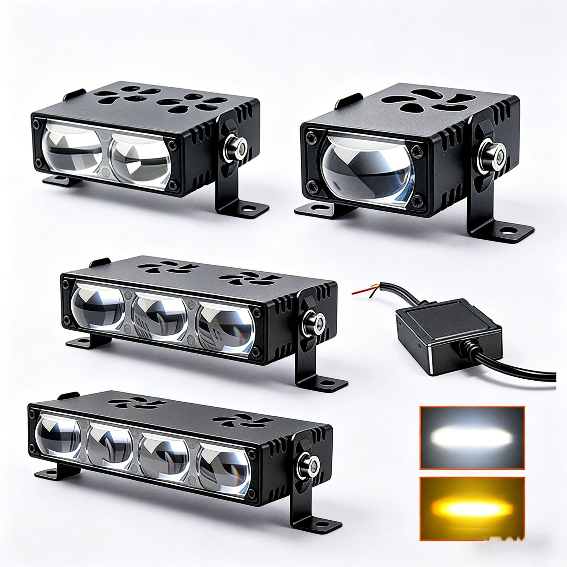 Cross-border car mid-mesh light motorcycle spotlight devil eye lens white and yellow two-color high power truck spotlight factory