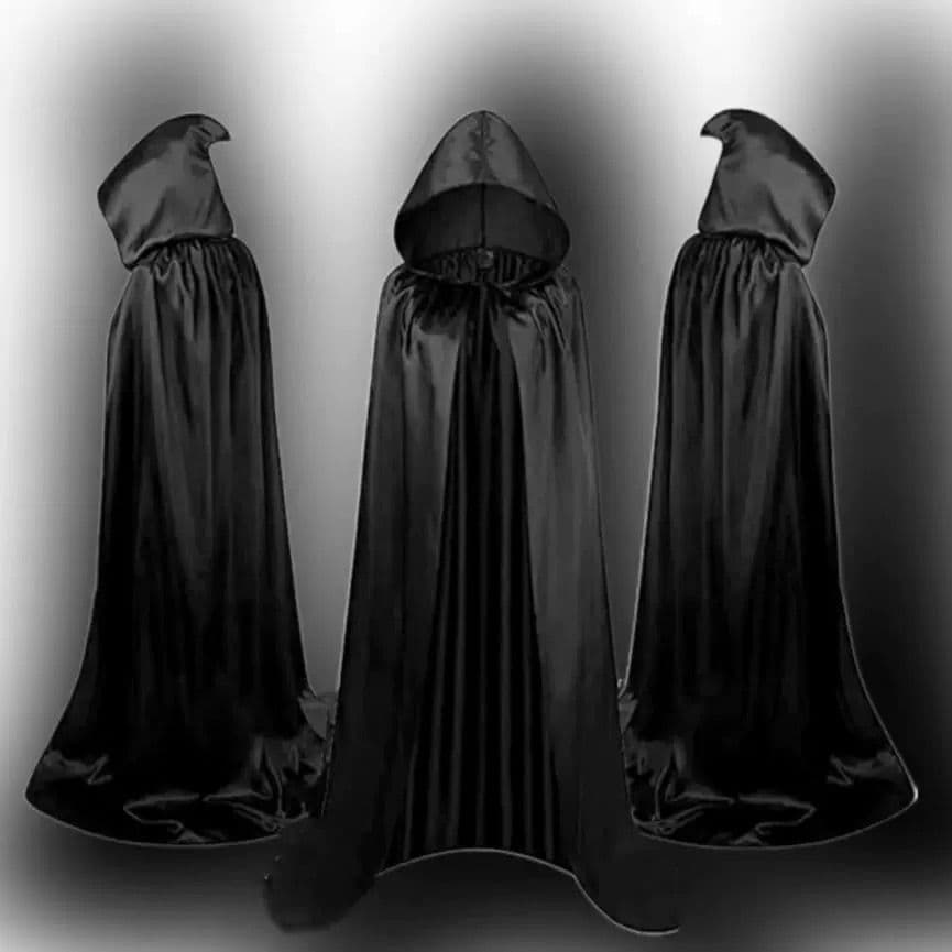 Halloween Satin Cloak Cosplay Death Reaper Cape Vampire Robe Party Costume Adult Child Black Cape