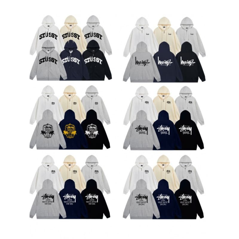 2026 cross-border zipper cardigan sweatshirt Stussy hooded terry off-shoulder long-sleeved casual printed classic jacket