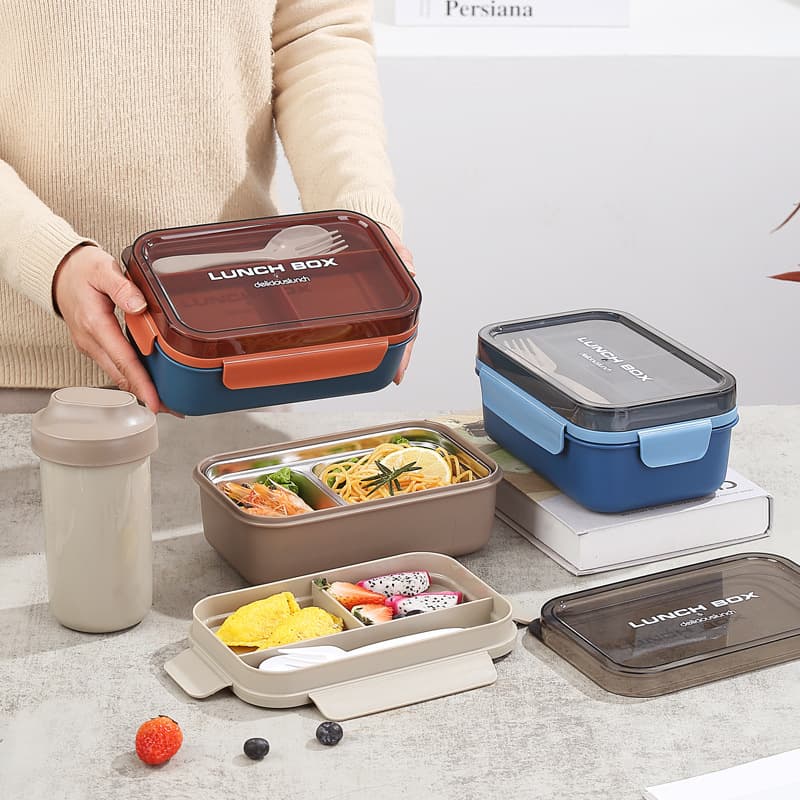 PP Bento Lunch Box with 304 Stainless Steel Compartments, Leak-Proof and Sealed, Microwave-Safe, Portable
