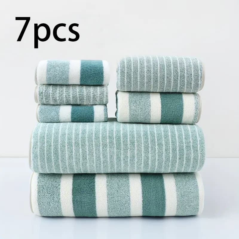 Cross-border 7-piece towel bath towel square towel wide strip coral velvet household absorbent thickened towel set can be labeled