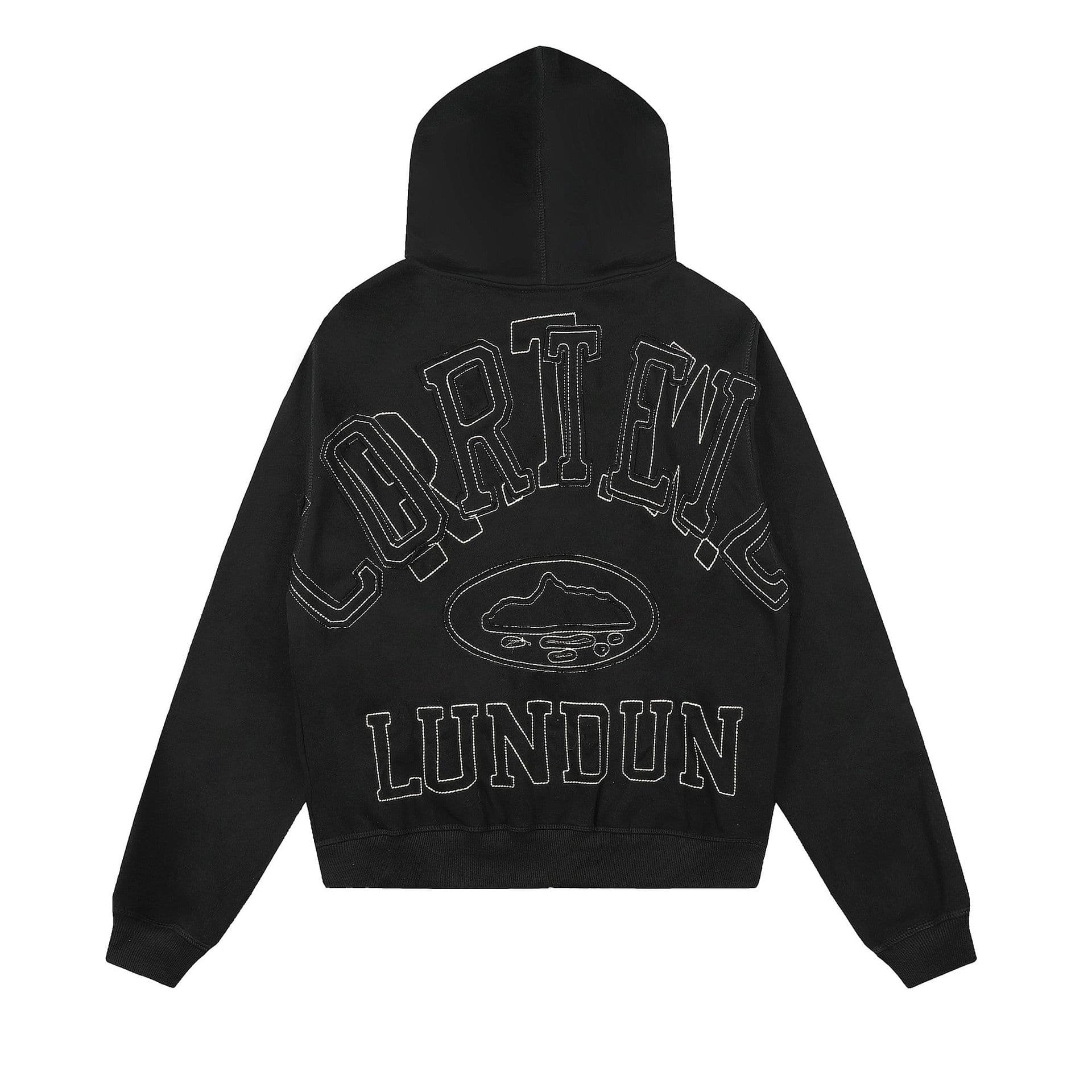 Corteiz DRILL Lundun Stitch Zip Hoodie High-Street Cardigan Zip-Up Black Hoodie