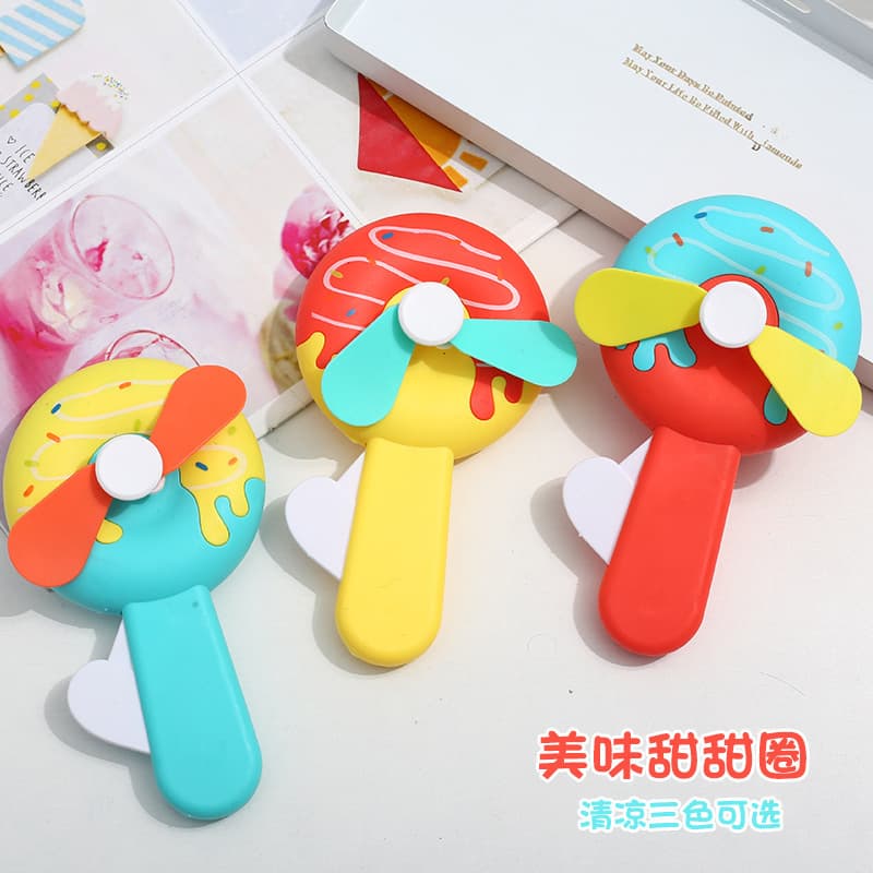 New Donut Hand Crank Mini Fan Cartoon Fan Handheld Portable Mini Student Hand Press Children's Fan