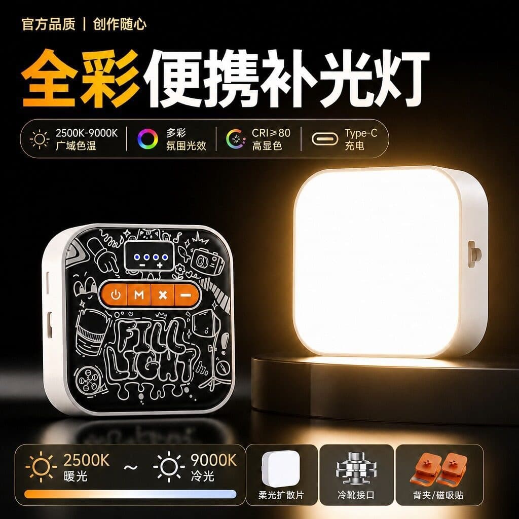 rgb pocket fill light magnetic live broadcast mobile phone photo facial fill light clip indoor photography portable desktop