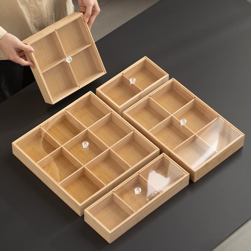 Light Luxury Retro Home Hospitality Customer Exquisite Dried Fruit Box Bamboo Bamboo Color Plate Living Room New Year Snack Fruit Plate