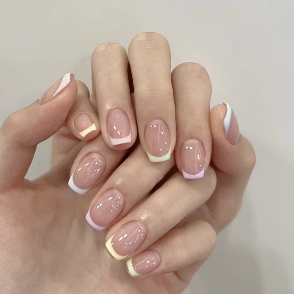 Minimalist French Gradient Press-On Nails Finished False Nails Short Length Student Whitening Detachable Nail Tips