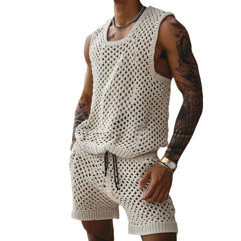 Костюм летний cross-border Russian popular sleeveless knitted casual beachwear for men