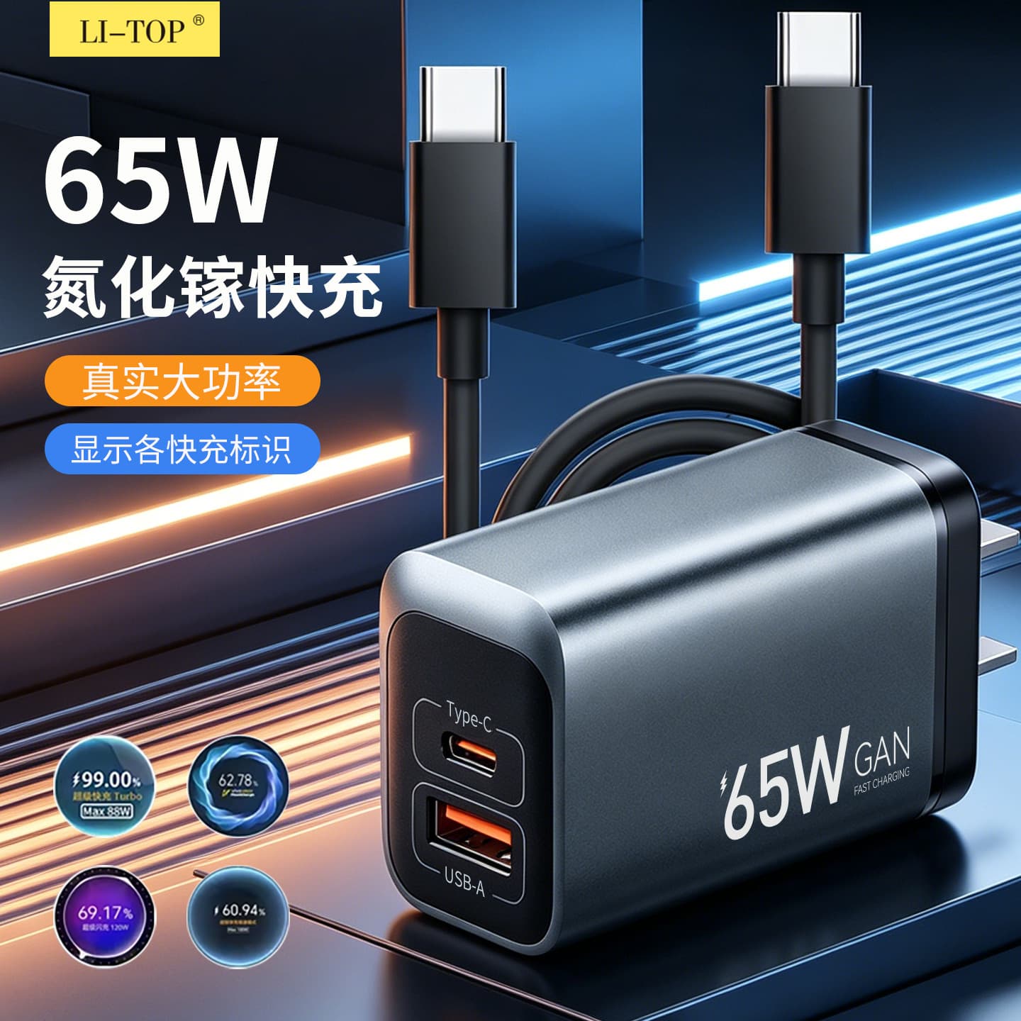Full 65W dual port A+C 3C certified gallium nitride suitable for Android Apple 17 charger ipad notebook data