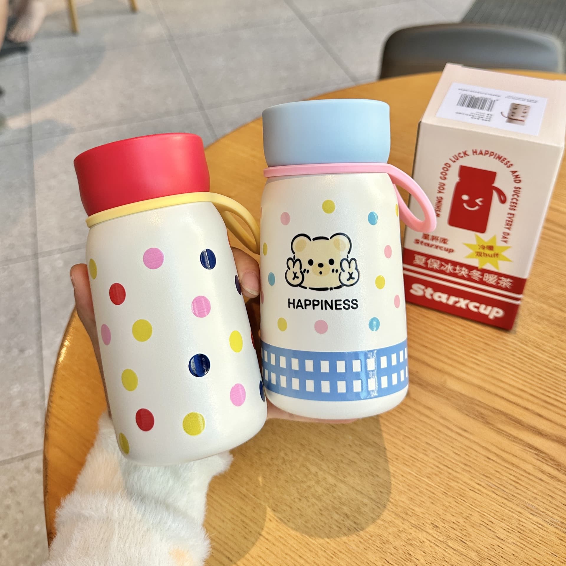 Small and cute polka dot thermos cup 2025 girls new high-looking drinking cup portable small capacity cup for outings