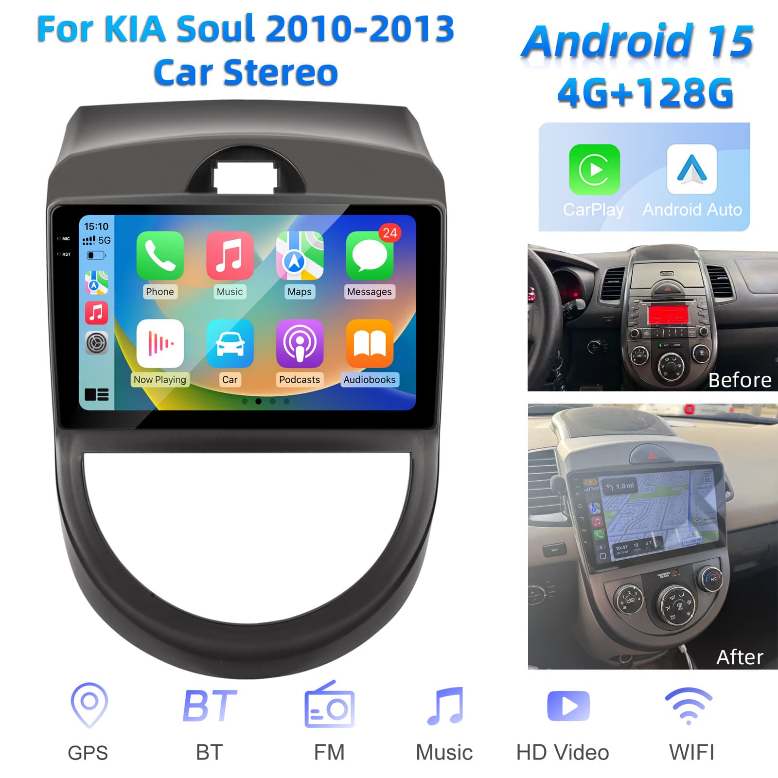 Cross-border applicable to Kia Soul 10-13 car carplay central control screen bluetooth navigator reversing image