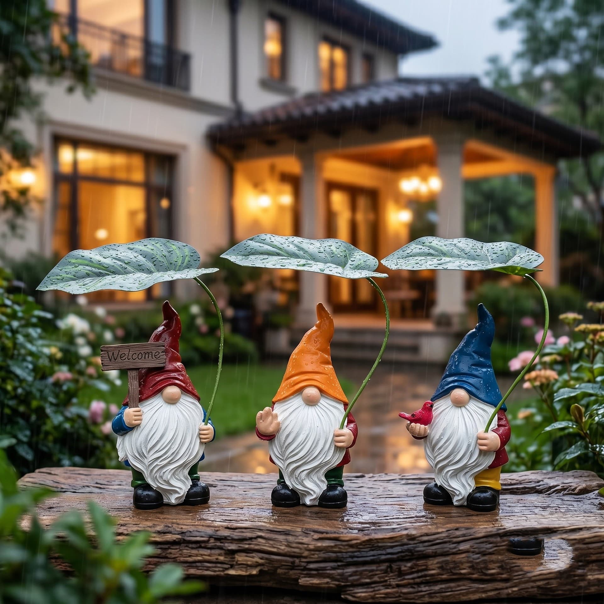 Cross-border Amazon flocked gnome umbrella fish tank flower pot creative decoration balcony garden landscaping dwarf ornaments