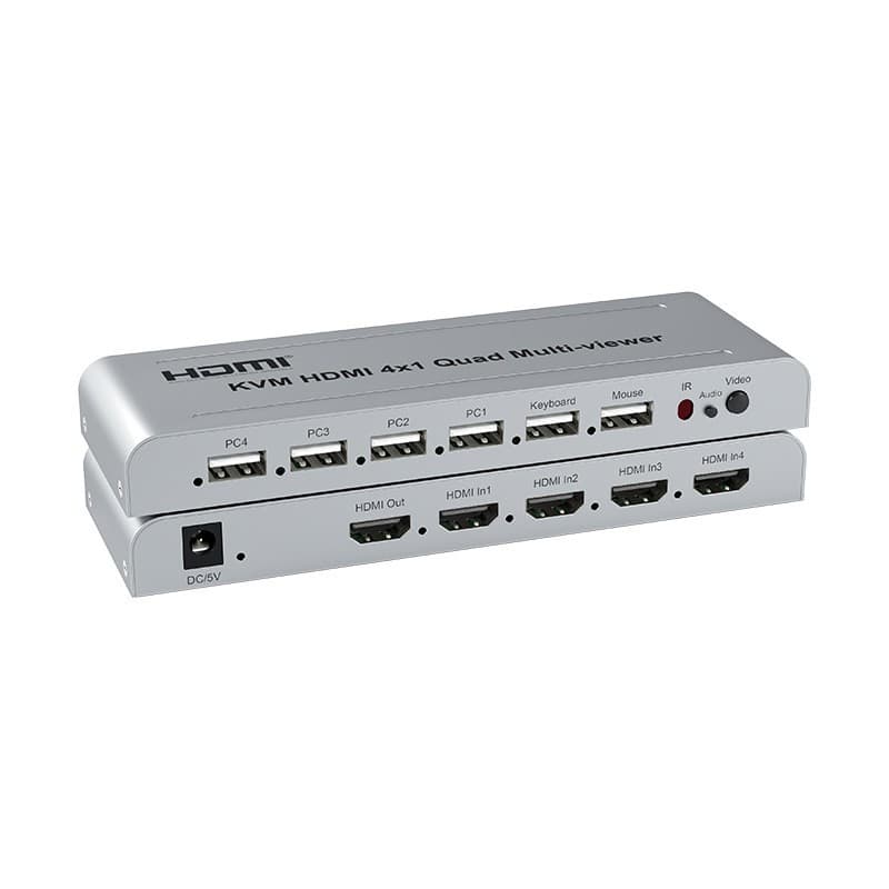 HDMI 4x1 Splitter KVM Video HDMI Four-Screen Splitter 4-Way Computer Split-Screen Aluminum Alloy with Remote Control
