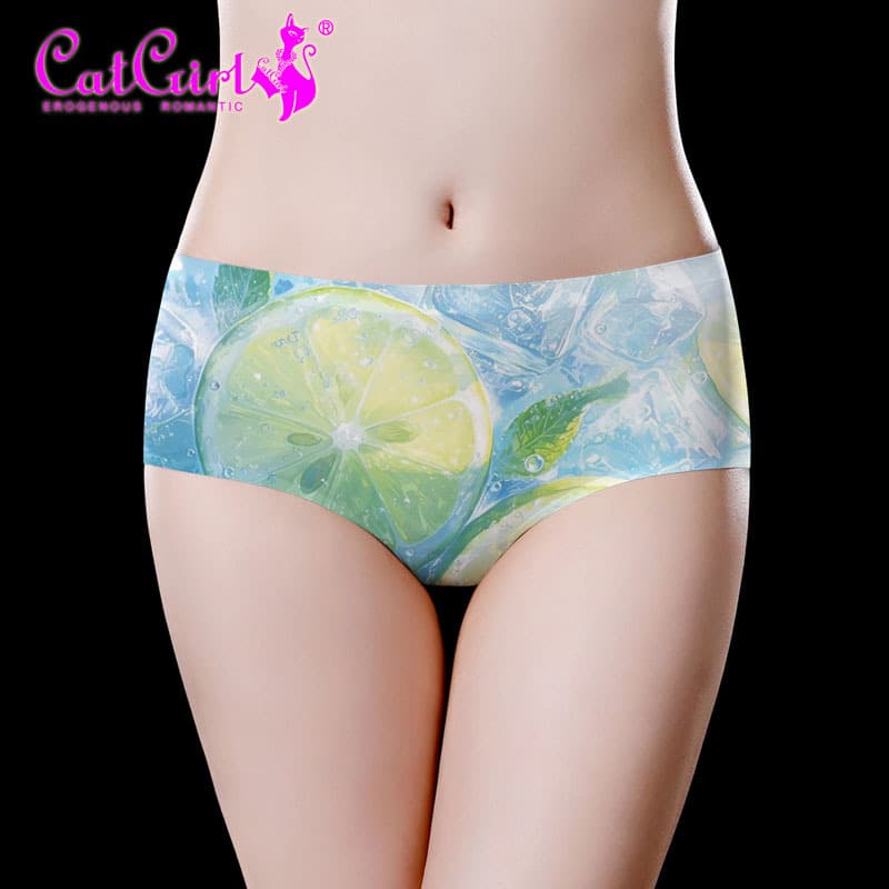 Catgirl Summer Cool Underwear Women's Ice Silk Seamless Printed Underwear Refreshing Lemon Mid-waist Briefs Manufacturer