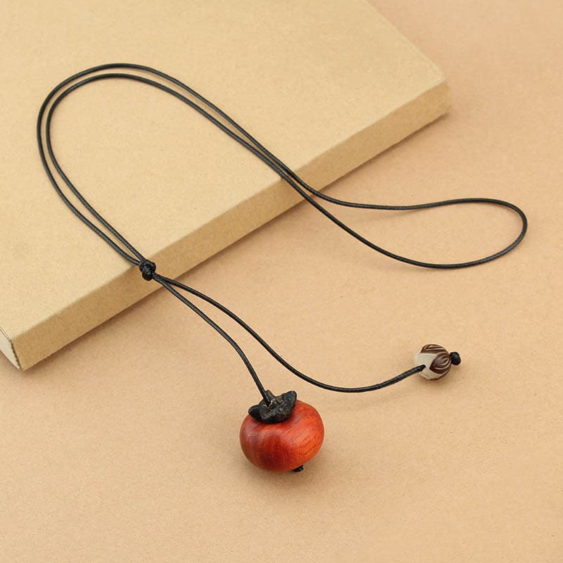 Best-Selling Blood Sandalwood Persimmon Pendant Necklace for Women, Wooden Carved Versatile Ethnic Style Sweater Chain Accessory