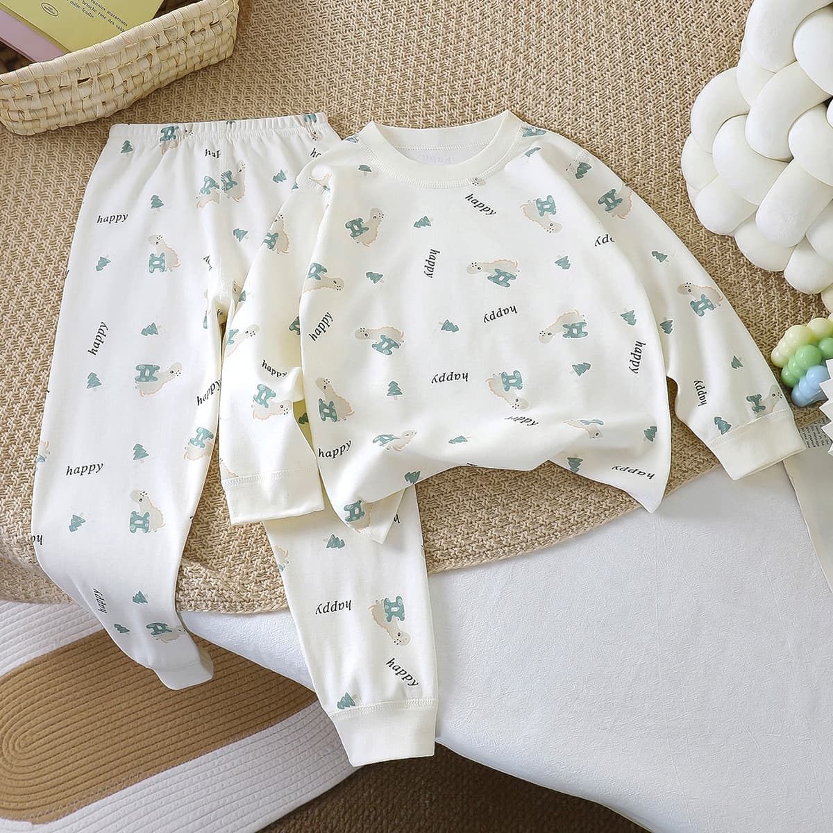 Children's Pure Cotton Underwear Set 40s Combed 100% Cotton Boys Girls Loungewear Thermal Top and Pants Pajamas Kids Clothing Wholesale