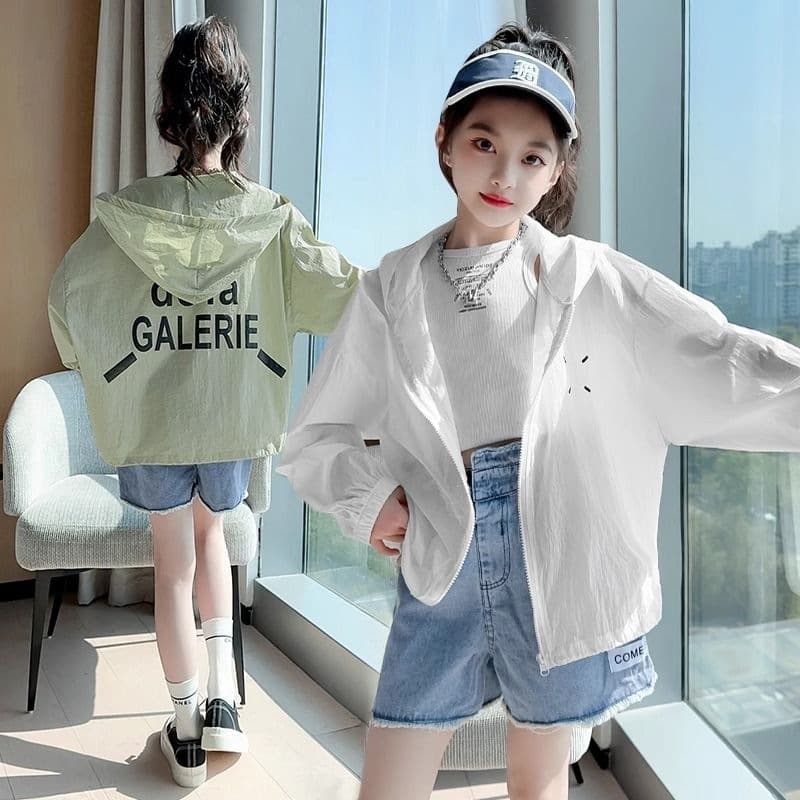 Girls' sun protection clothing, summer thin coats, girls' thin air-conditioned clothing, girls' summer clothing, breathable children's sun protection clothing