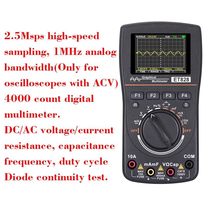 ET828 Oscilloscope Multimeter 2-in-1, 1MHz Oscilloscope Frequency