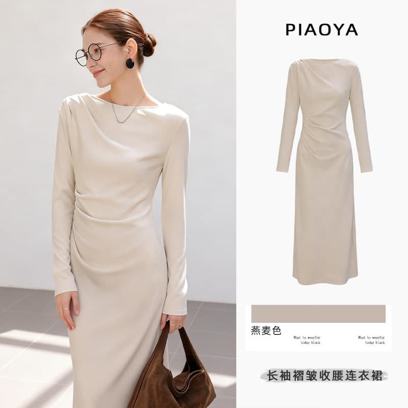 Draped Dress for Women 2026 Spring Summer New Arrival Mature Pleated Pencil Skirt High-End Chic Slimming Midi Dress