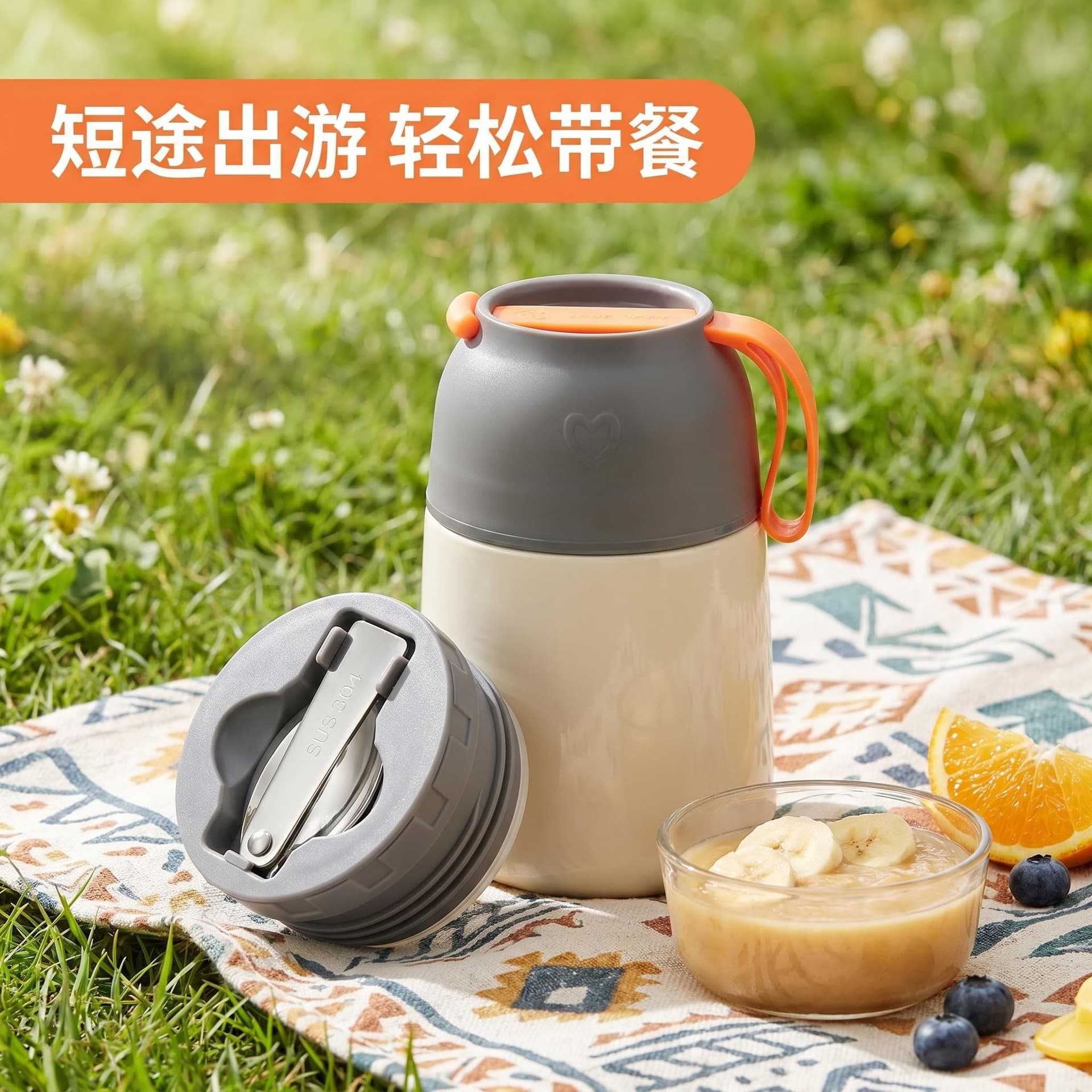 Stainless steel vacuum insulated simmering kettle soup cup kettle student lunch box portable rope lunch box