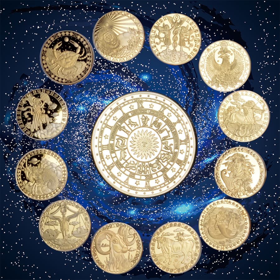Cross-border Commemorative Medallion Silver-Plated Twelve Zodiac Coin Metal Craft Gold-Plated Tarot Coin Exquisite Gift