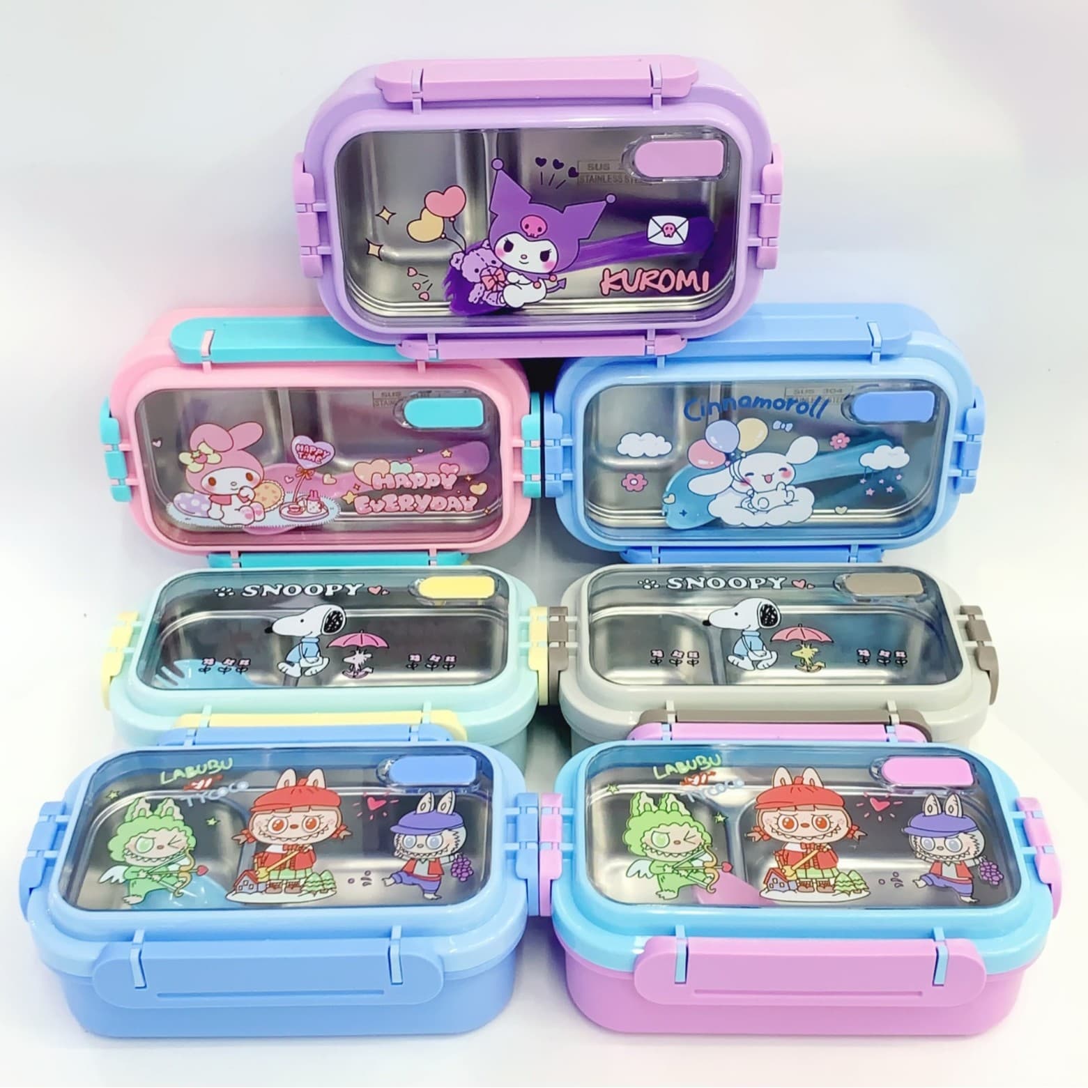 Cute Cartoon Office Worker Lunch Box Kuromi My Melody 304 Stainless Steel Compartment Kids Bento Lunch Box