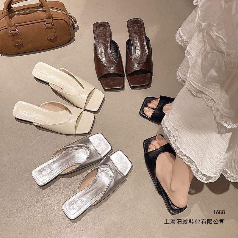 Square Toe Sandals Women Summer Open Toe Slides Low Heel Chunky Heel High Heels Fitting Room Dress Sandals