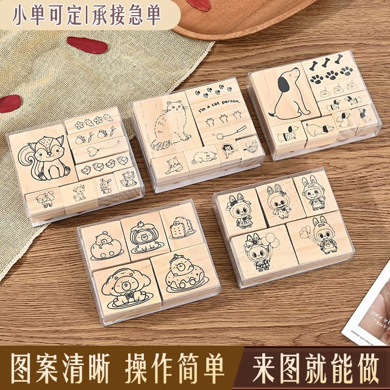 Cultural tourism wooden souvenir cartoon set cute animal journal diary decoration cross-border beech wood stamps town