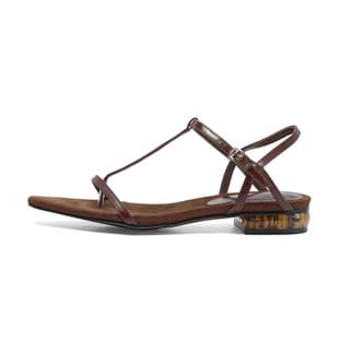 Summer Brown Horse Oil Leather Toe-post Flat Sandals, Square Toe T-strap Low Heel Open Toe Sandals, Plus Size Beach Sandals