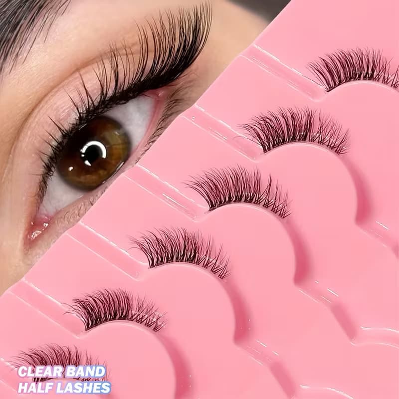 One-Piece Transparent Band Half-Eye 7 Pairs Pack Lashes Cross-Border Half Cat Eye Natural Simulation Transparent Band False Lashes