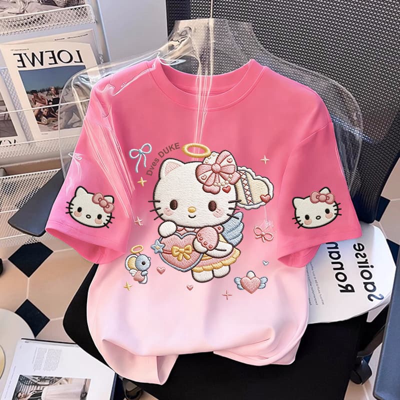 Qiaonika Girls Short Sleeve T-Shirt 2026 New Style for Older Children Summer Dopamine Girl Pure Cotton Top T-Shirt Kids Clothing