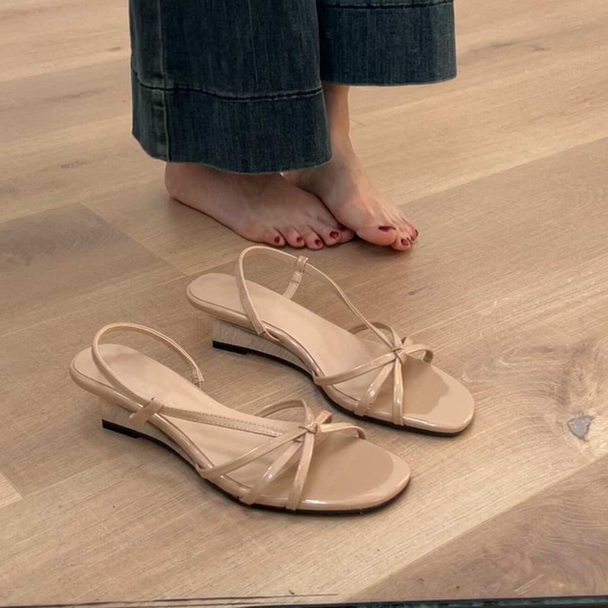 French Wedge Open Toe Stunning Sandals for Women, Simple Elegant to Match Dresses, Versatile Roman Sandals