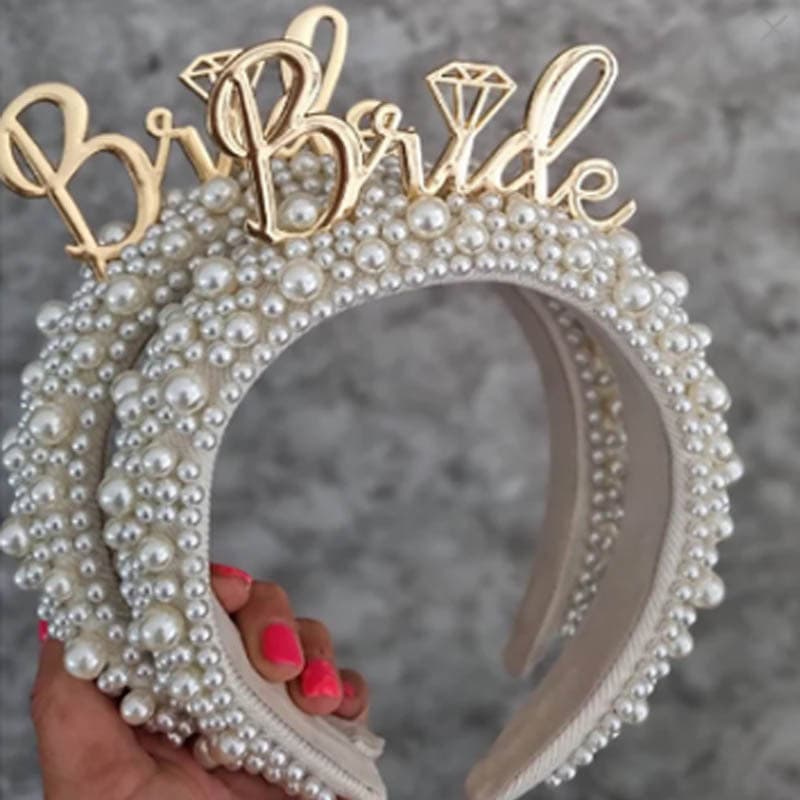 New Single Party Bride Pearl Hairband Double Layer Veil Metal Hairband Bridal Party Jewelry Fashion Accessories For Women