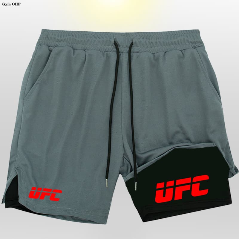 U-F-C Men's 2-in-1 Double-Layer Shorts for Fitness, Boxing, Kickboxing Training, Beach Running, and Workout Shorts