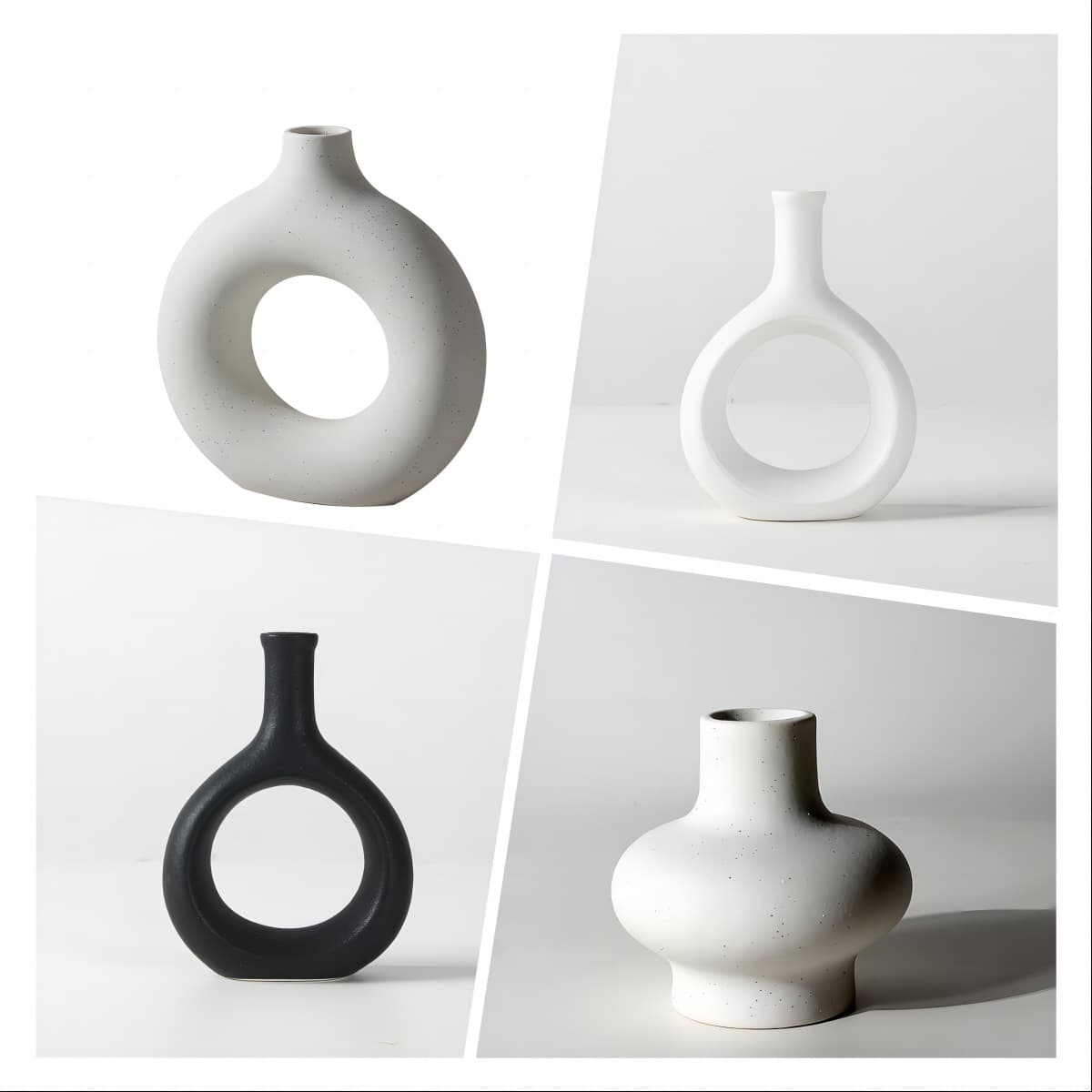 Temu Donut Ceramic Vase for Dried Flowers and Hydroponics, Living Room Desktop TV Cabinet Home Decorative Ornament